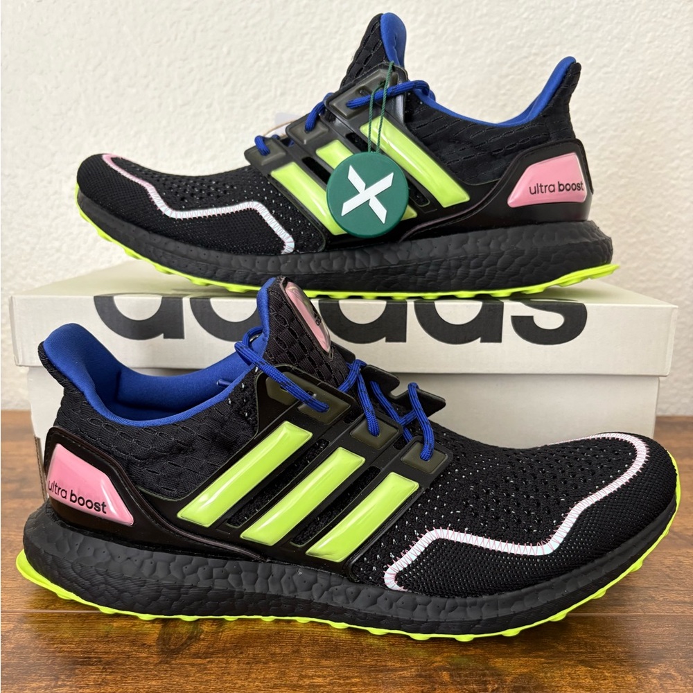 NWT Adidas Ultraboost 1.0 Neon Mens 9.5  Core Black / Lucid Lemon / Bliss Pink